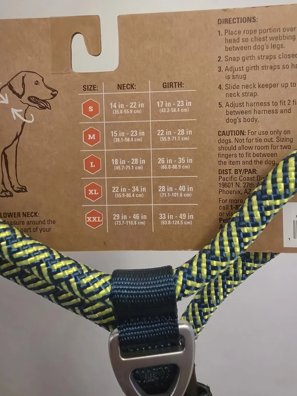 Arcadia Trail Rope Dog Harness - Blue with Neon Yellow Accents (Medium)